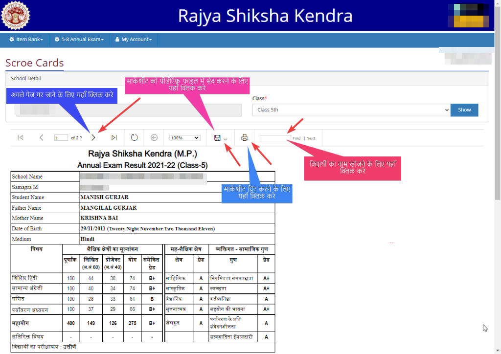 score card